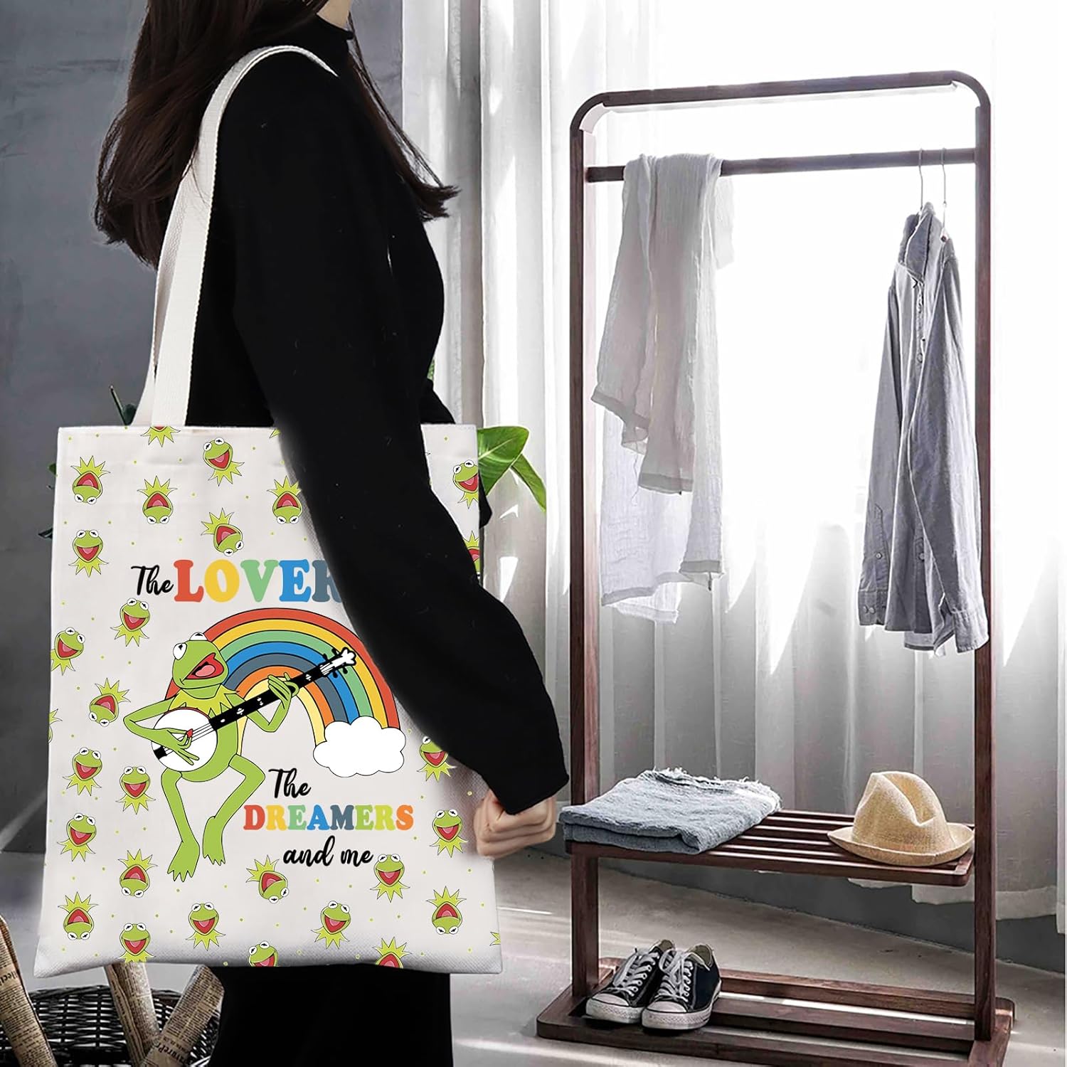 TGBJE Rainbow Frog Gift The Lovers The Dreamers and Me Tote Bag Singing Frog Lover Gift The Frog Merchandise (The Lovers frog tote) - Image 5