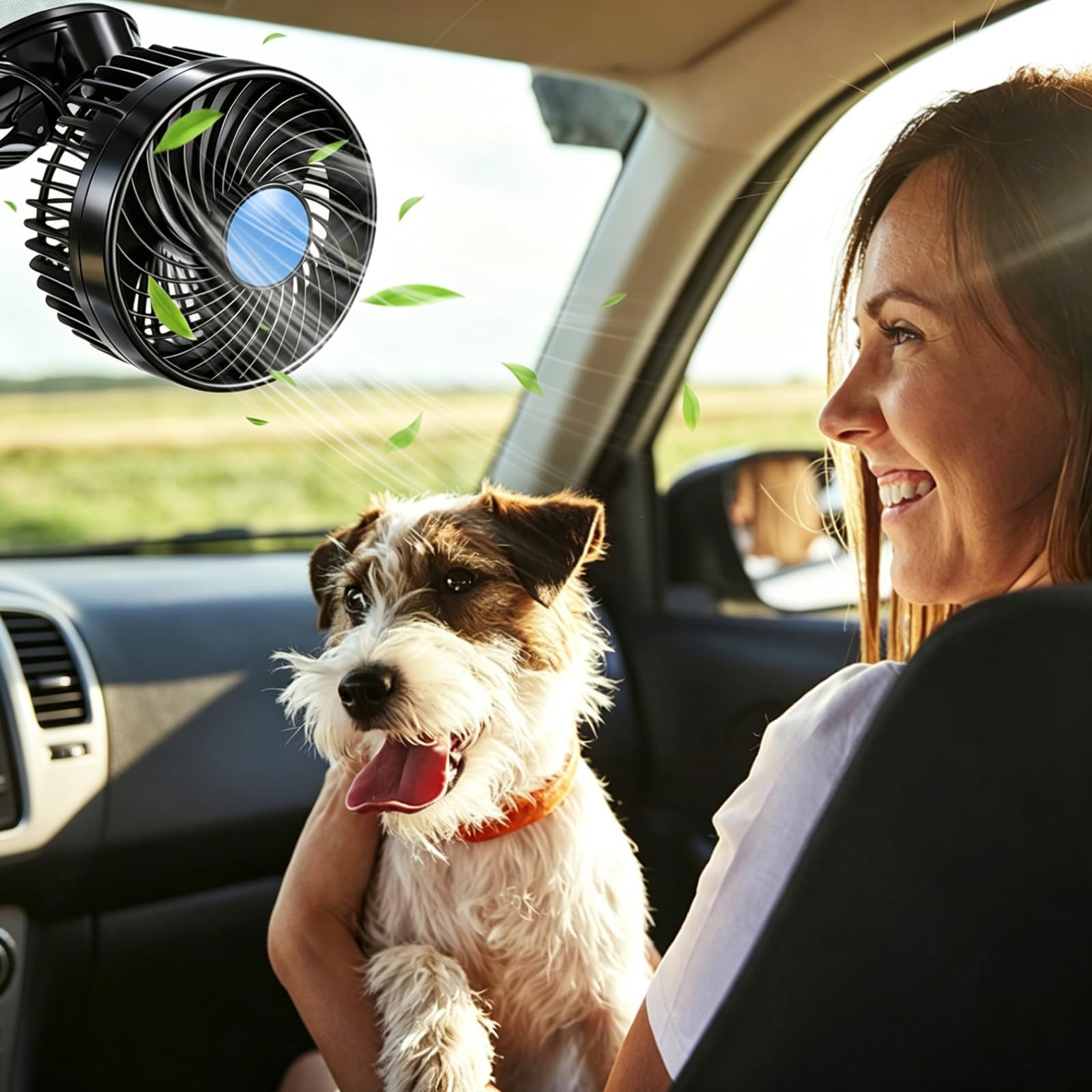 Ventilador Coche 12V con Ventosa, Velocidad Continua, Enfriamiento 360° Ajustable, Ventilador Eléctrico Silencioso 4.5" para Camiones, Furgonetas, SUV, Autocaravanas, ATV y Barcos