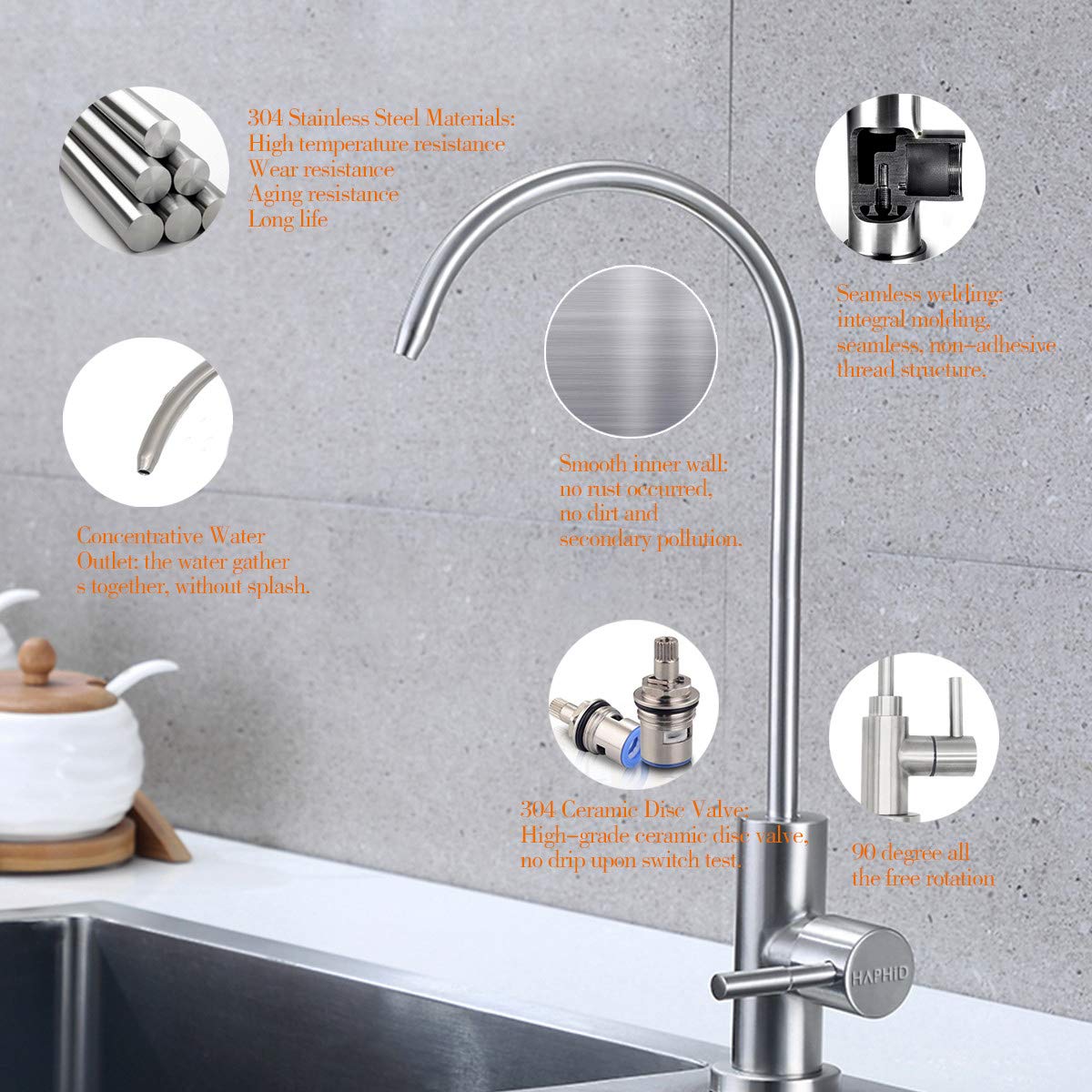 Lead-Free Reverse Osmosis Drinking Water Faucet – Stainless Steel 304 Brushed Finish For Under-Sink Filters