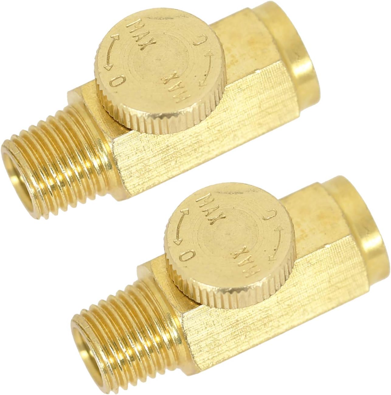 Uffy Brass In-Line Air Flow Regulator 1/4" NPT Valve - Precision Thumbscrew Control for Pneumatic Tools (Pack of 2)