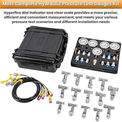 Miniatura 25 de Kit de prueba de presión hidráulica 60P con 5 calibradores, 24 acoplamientos, 3 mangueras de prueba para maquinaria de construcción de excavadoras
