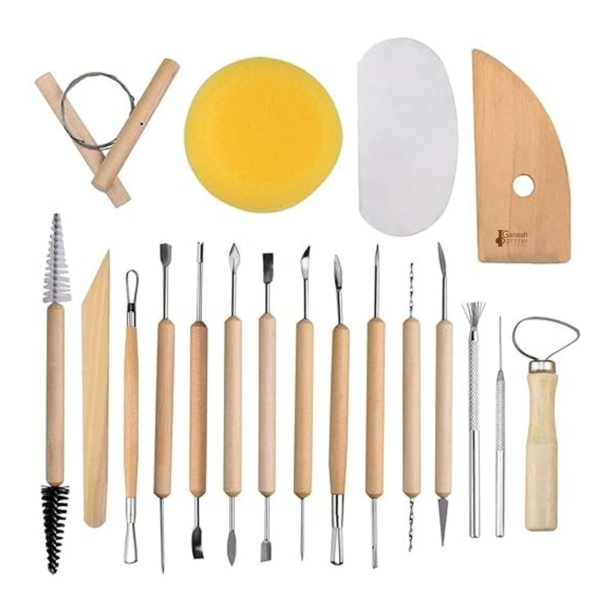 Professional Pottery Tools Kit for Clay Pottery Sculpting, Scarping, Cutting, Fine Detailing, Smoothening, Shaping & Trimming (Pack of 19 Tools, Beige)