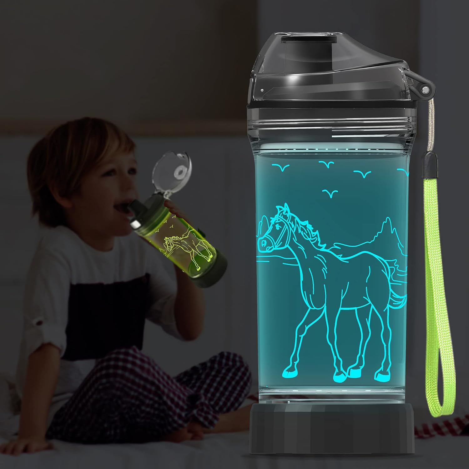 YuanDian Light Up Kids Water Bottle with 3D Horse Design- 14 OZ Tritan BPA Free - Cool Drinking Cups Gift for School Kindergarten Boys and Girls - Image 3