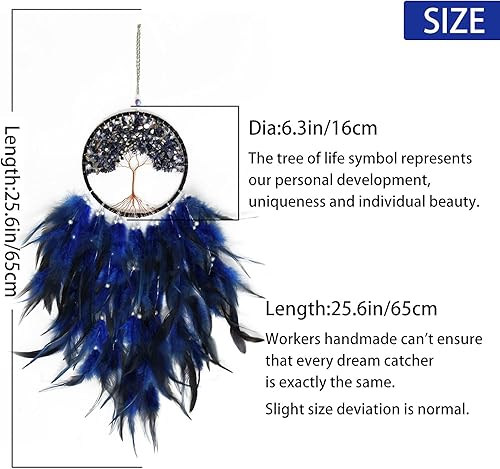 Miniatura 2 de Pretty Jolly Árbol de la vida azul de hadas para decoración de pared con piedra de cristal curativo hecha a mano, atrapasueños, decoración para