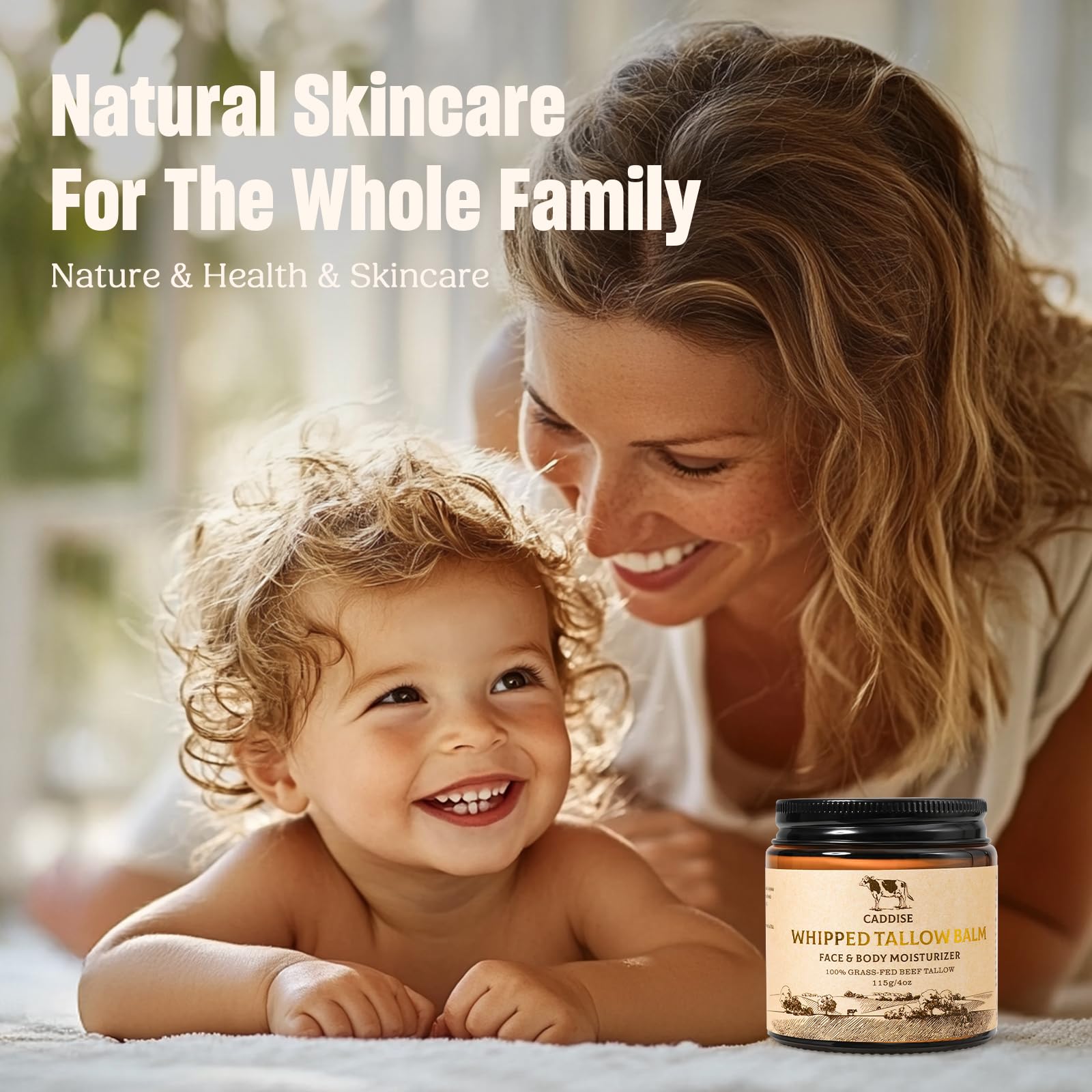 Whipped Beef Tallow for Skin – 100% Grass-Fed Handmade Cream Moisturizer for Face & Body, Natural with Honey, Shea Butter, Jojoba Oil, Non-Greasy, Nourishing for Men, Women, Kids, 4 Oz