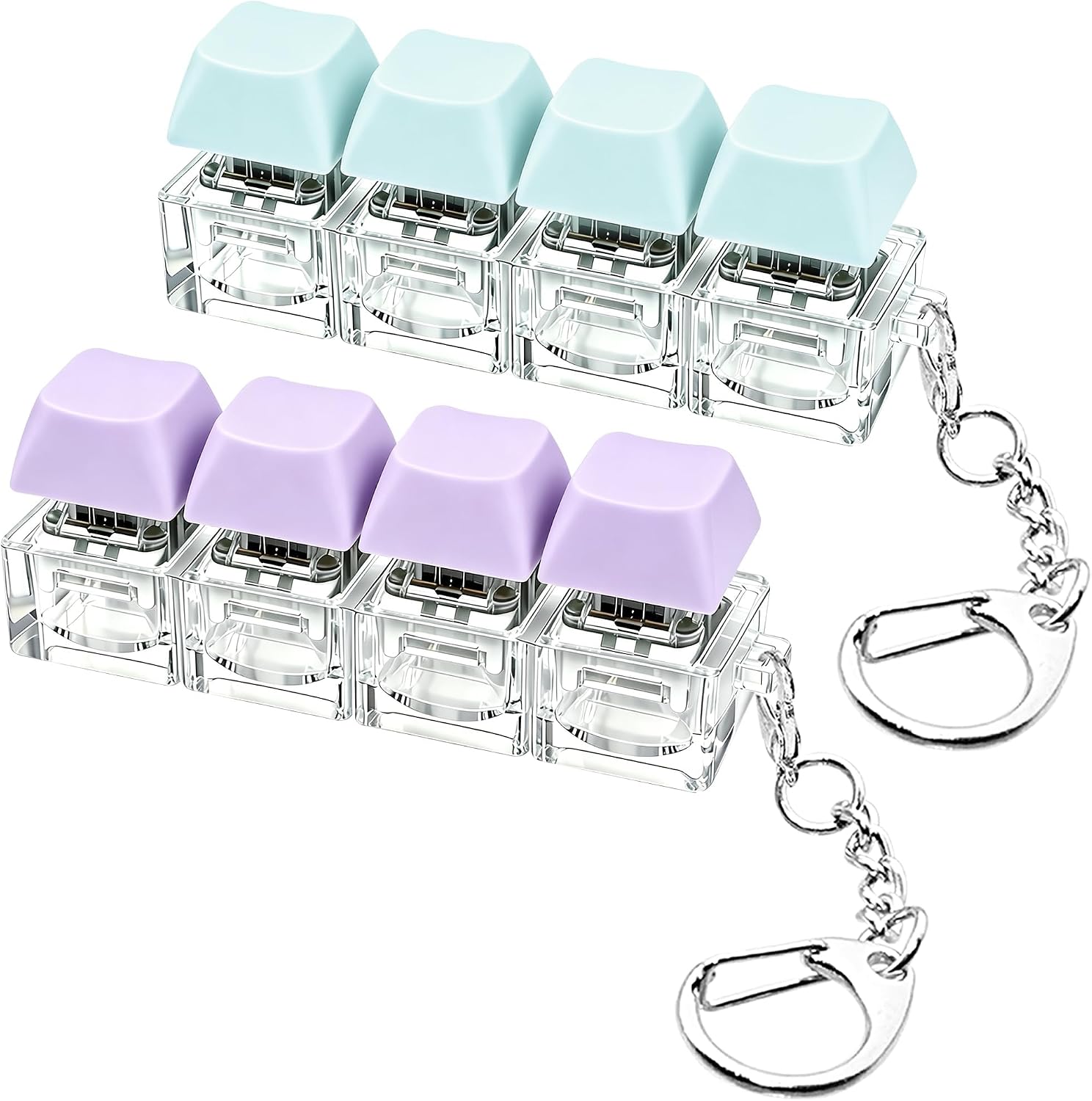 2 PCS Keyboard Fidget Toy, Keyboard Fidget Keychain 4-in-1 Keyboard Decompression Button Finger Clicker Toys, Button Stress Relief Fidget Gifts to Relief Stress (Purple Blue)
