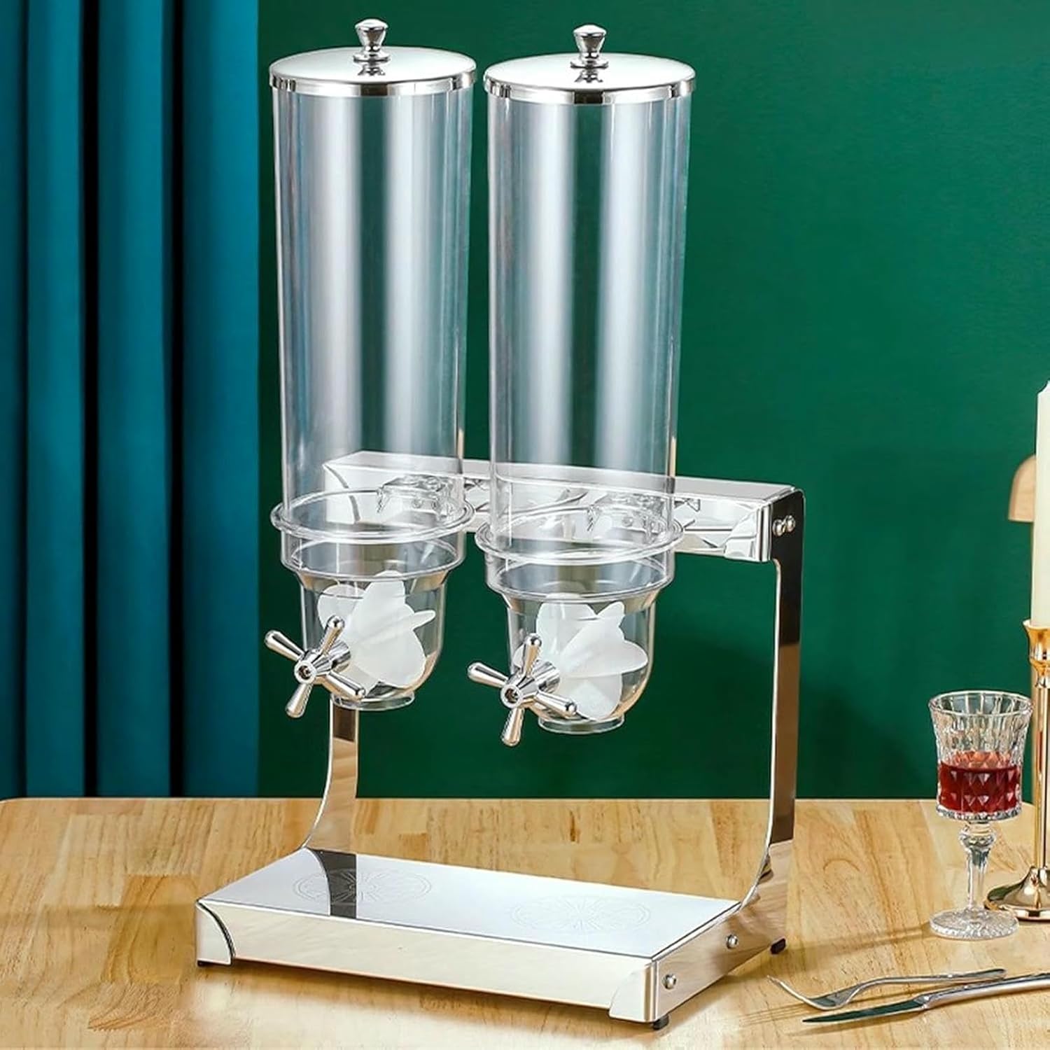 Cereal Dispenser, Countertop Dry Food Containers with PC Barrel and Steel Base for Home and Kitchen