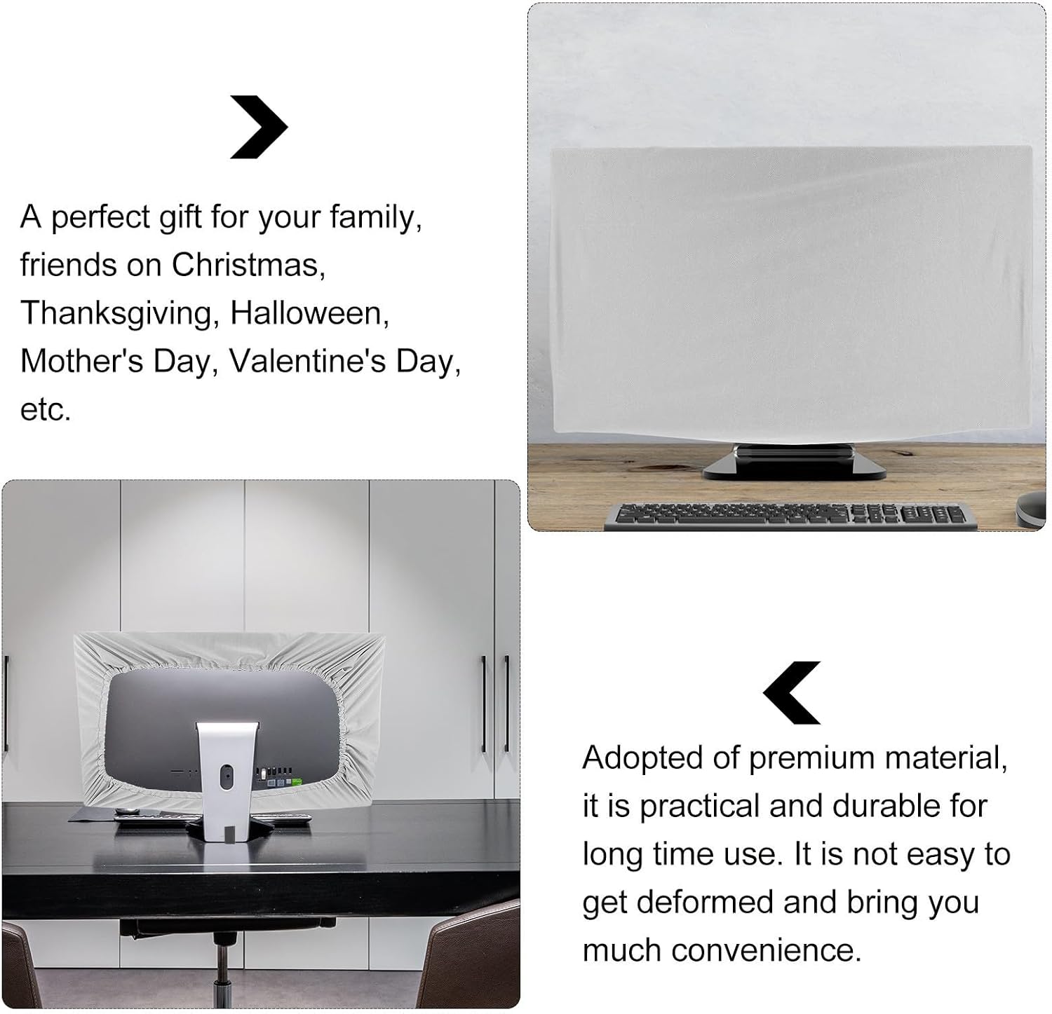 Elastic Sleeve Computer Monitor Cover Desktop Protector Silver Dustproof Water-resistant Screen Guard with Snug Fit for Displays