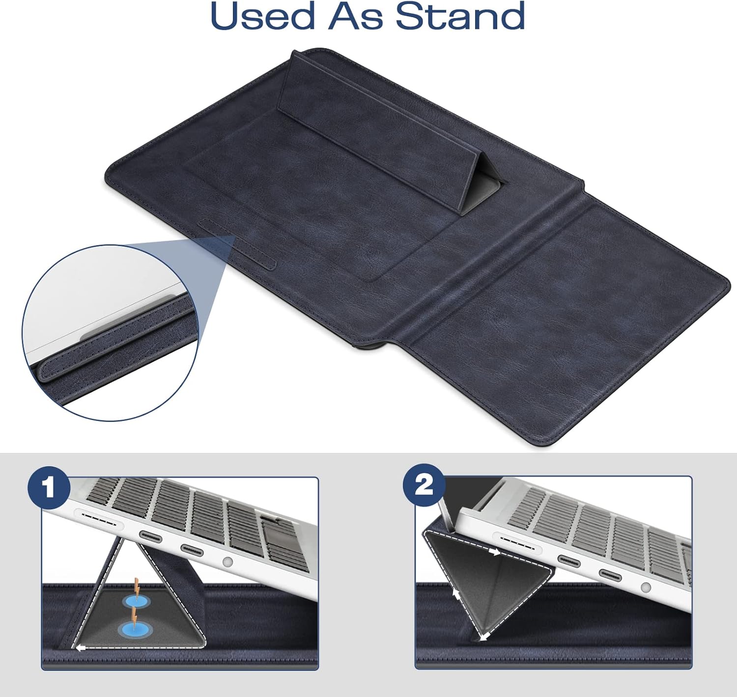 Fintie Sleeve Case for MacBook Air 13.6 A3240 A3113 A2681, Pro 14 A3434 A3401 A3185 A3112 A2992 A2918 A2779 A2442, MacBook Pro/Air 13 - PU Leather Slim Bag Cover with Stand Feature, Navy - Image 4