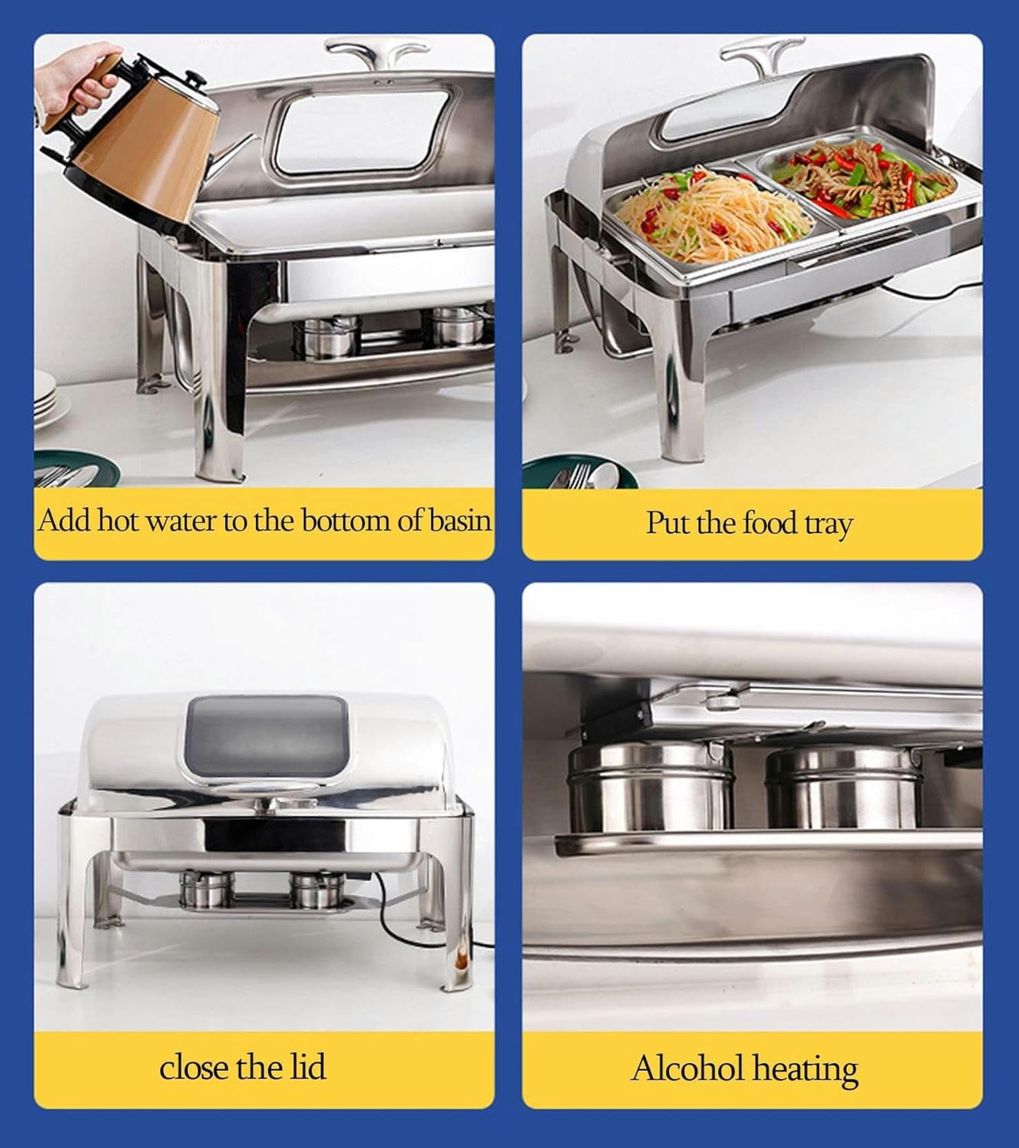 Calentadores de Comida para Catering, Calentadores de Alimentos, Calentadores de Acero Inoxidable con Tapa Visible, Ideal para Bodas o Fiestas de Buffet, 9 L - Calentamiento de Alcohol Decoration