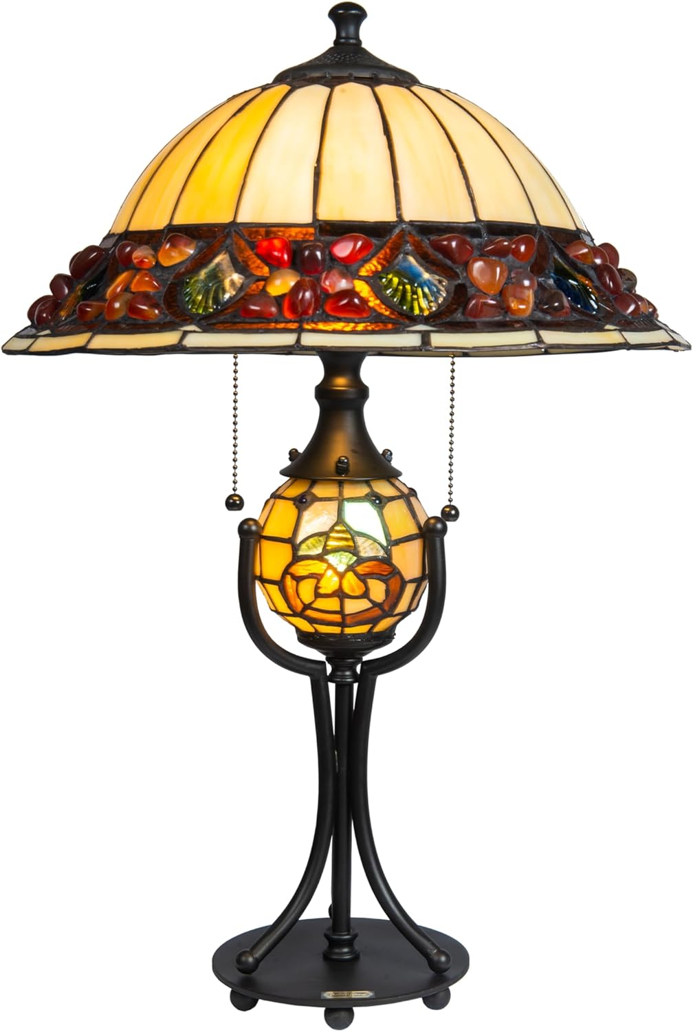 Dale Tiffany Traditional Tiffany Style Table Lamp 25" Tall Chiara Antique Bronze Finish Metal Base w/Night Light Handcrafted Art Glass Shade for Home Décor, Living Room, Bed Room and Office
