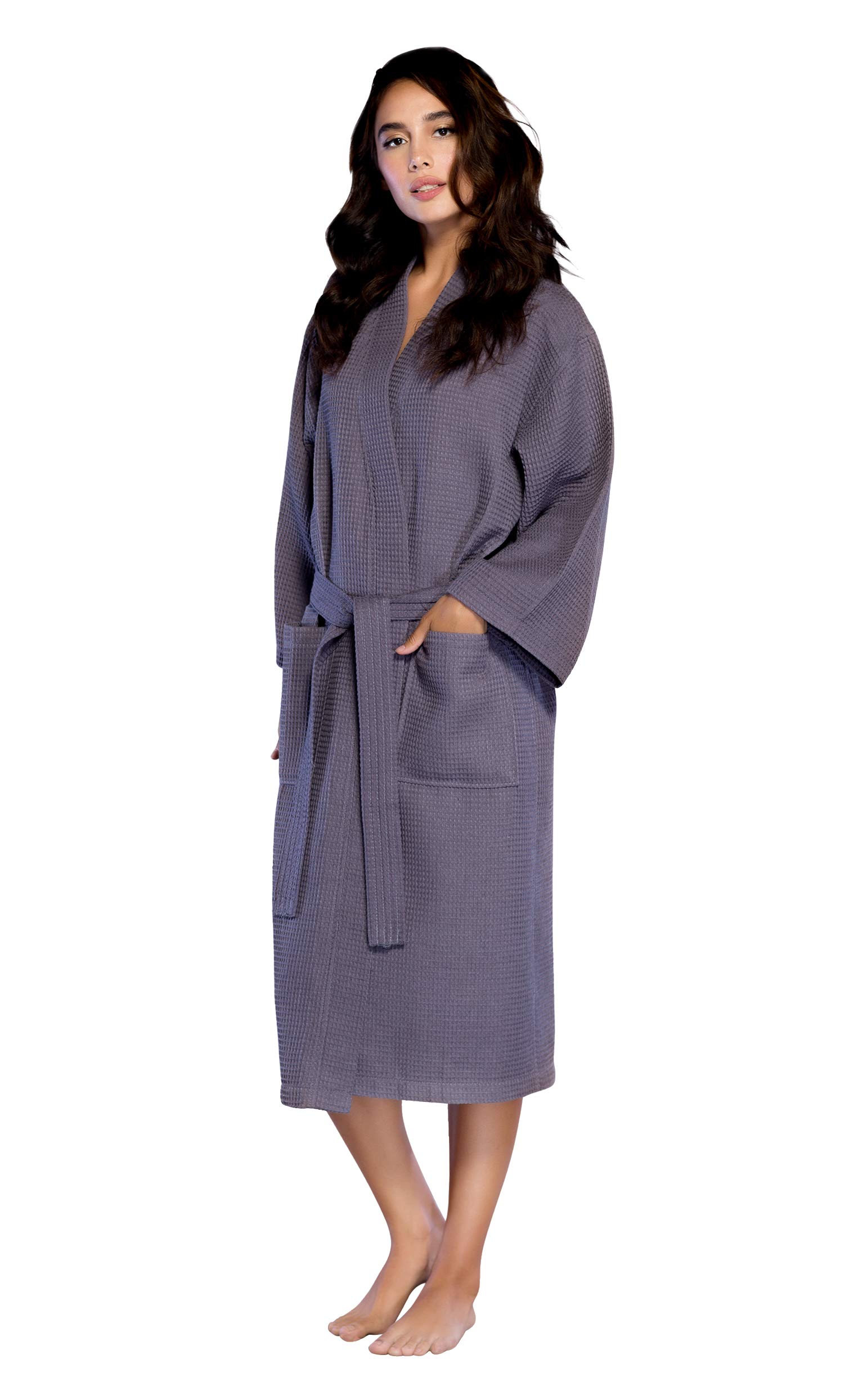 Turquaz Lightweight Long Waffle Kimono Spa Robe for Women