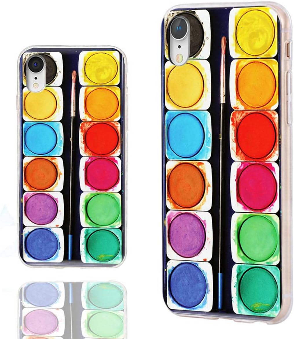for iPhone XR Case for Women Men Girl,ARTIOSIT Full Protective Shockproof Thin Slim Flexible Soft TPU Clear Case Cover Design for iPhone XR 6.1,Funny Aesthetic Art Artist Painter Watercolor Paint Box