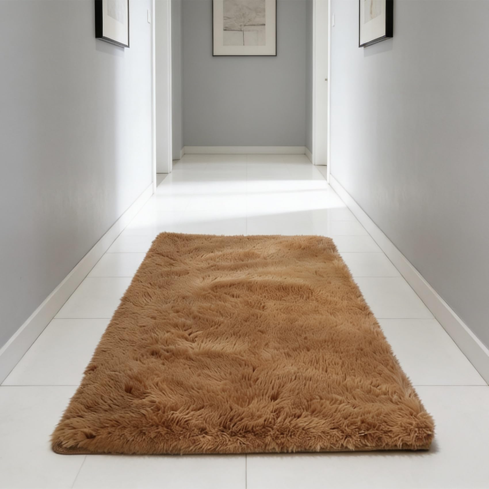 Tapis de bureau moelleux marron lavable et résistant au passage
