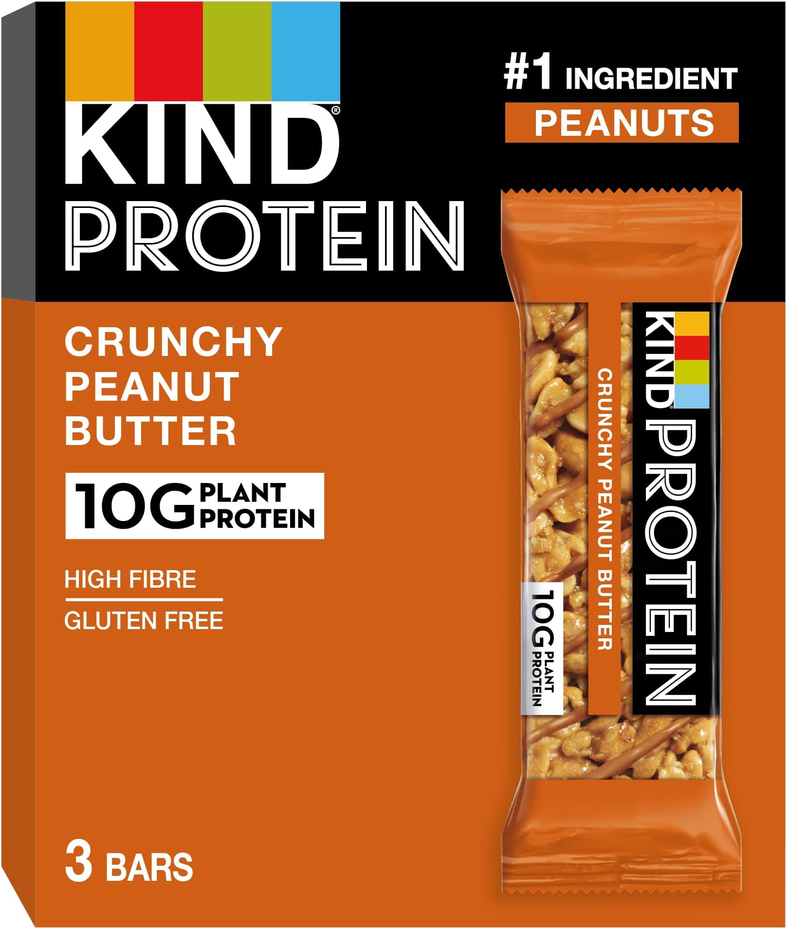 KIND Protein Bars, Gluten Free Snack Bars, Crunchy Peanut Butter, High Fibre, Healthy Snack, Source of Protein, No Artificial Colours, Flavours or Preservatives, Multipack 3 x 42g