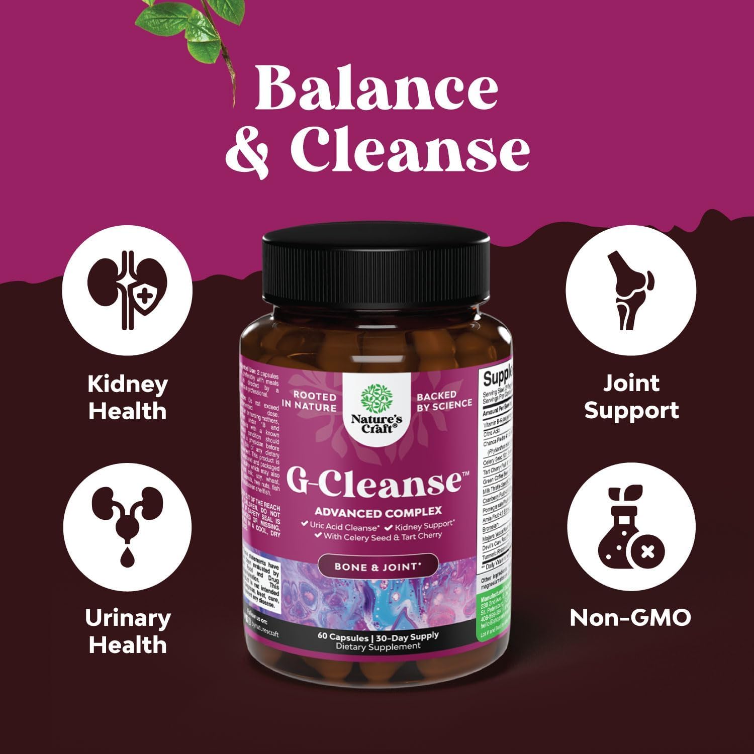 G-Cleanse Uric Acid Supplement - Movement & Kidney Support - 60 Count — Amazon image 2