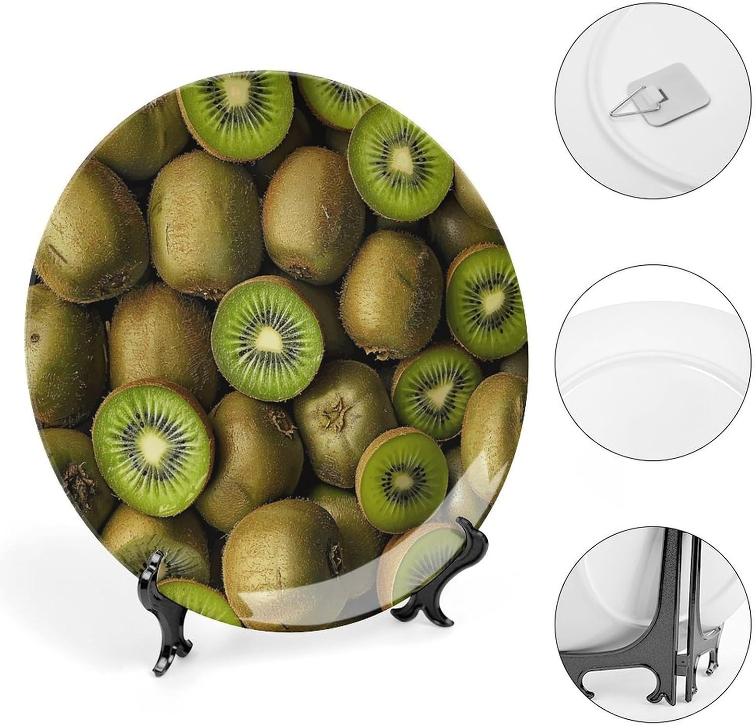 Bone China Decorative Plates Pile of Kiwis Ceramic Decorative Plate Wall Decor with Display Stand Ceramic Ornaments for Wall Hanging Decoration
