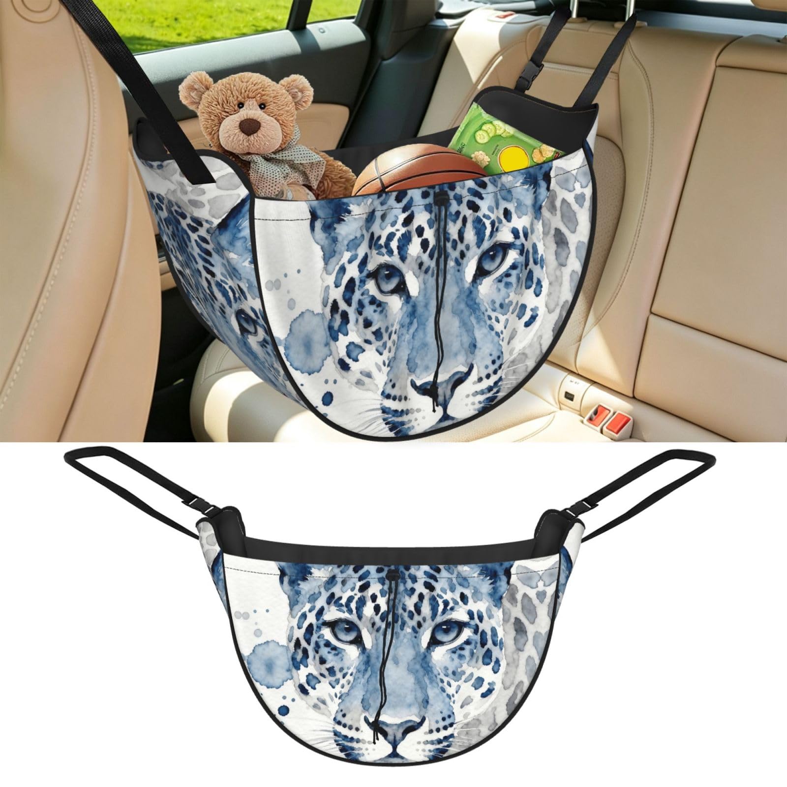 Cntdbu Black Blue Leopard Pattern Car Seat Organizer-Backseat Storage Bag For Travel