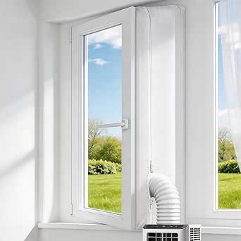 Gruntbear Portable Air Conditioner Window Seal Kit, 400CM (157'') AC Casement, Hot Air Stop Air Exchange Guards with Zip and Adhesive Fastener Works with Tumble Dryer, Keep House Cool