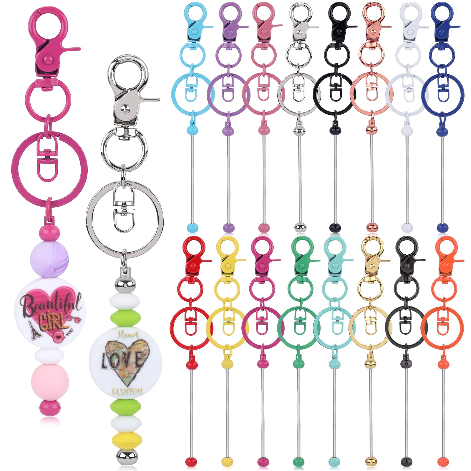 WEWAYSMILE 16pcs Blanks Beaded Keychain, Beadable Keychain Bar, Beadable Keychains Metal Bar Chains