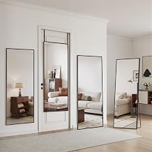 Suidia Full Length Mirror Over the Door&Wall Mounted, 48"x14" Door Mirror with Aluminum Alloy Frame, HD Shatterproof, No-Drill, Hanging Mirrors for Bedroom, Bathroom, Dorm, Closet, Rect, Black