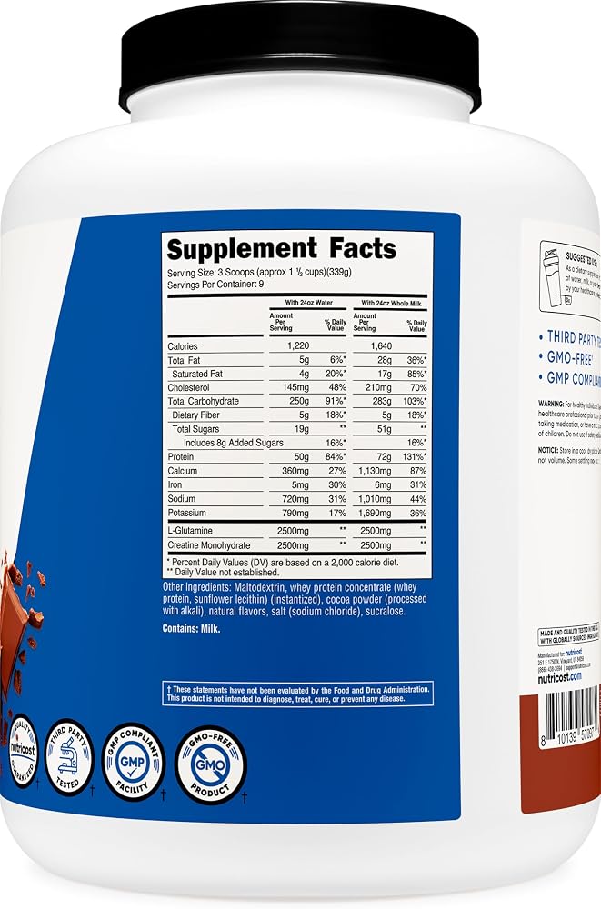 Nutricost Mass Gainer Double Chocolate Flavor, 6.7 LBS, 50 Grams of Protein Per Serving - Non-GMO & Gluten Free