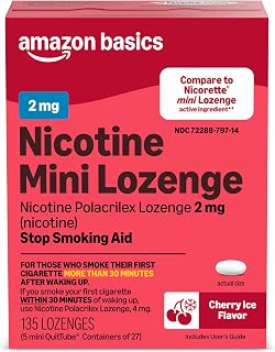 Amazon Basics Mini Nicotine Polacrilex Lozenge, 2 mg, Cherry Ice Flavor, Stop Smoking Aid, 135 Count (Previously Amazon Basic Care)