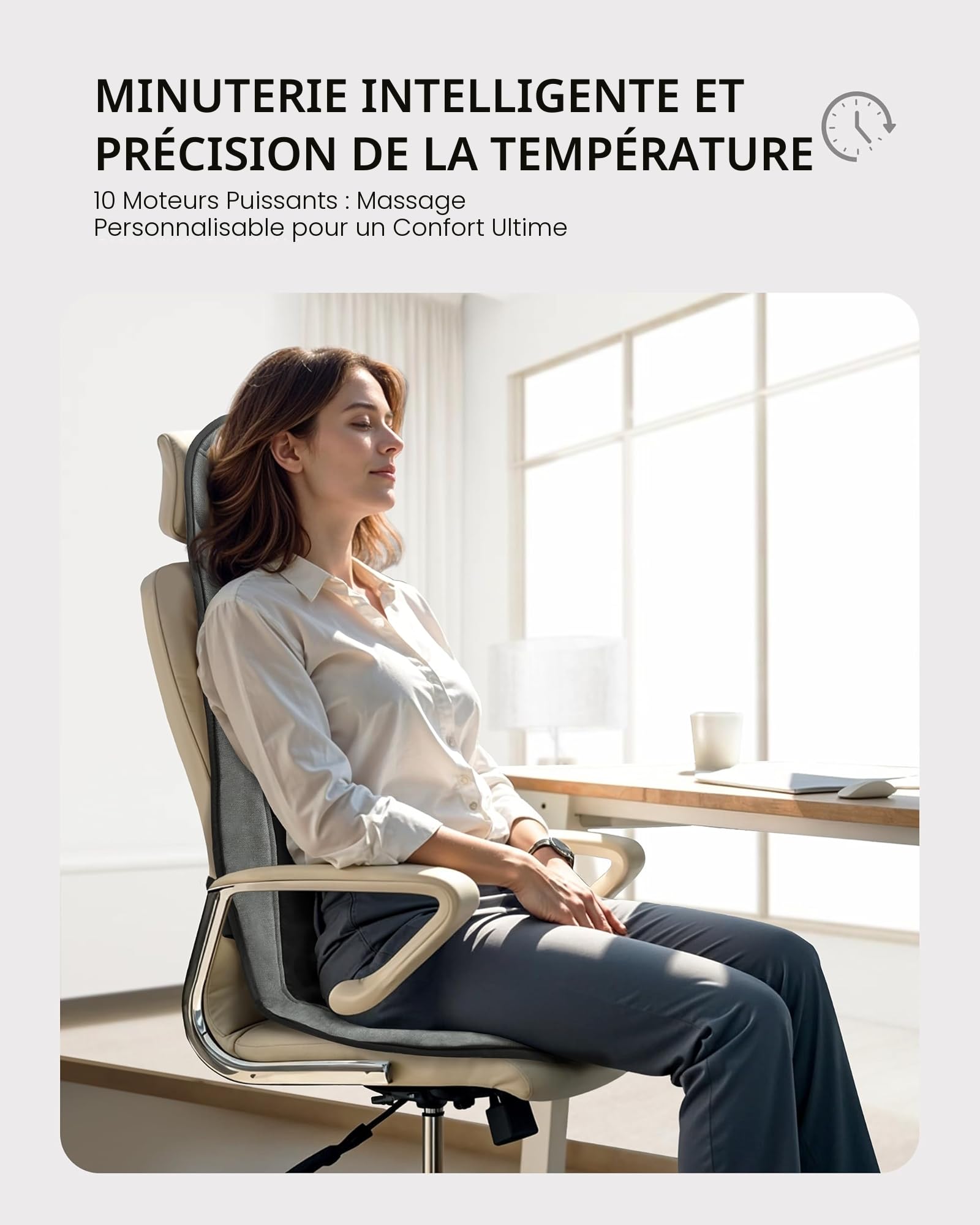COMFIER Siège Massant avec Fonction Chauffante, Coussin de Massage Dos à 10 Moteurs Vibrants et 5 Modes, Fauteuil Massant avec Support Lombaire Réglable pour Soulager les Douleurs Dorsales