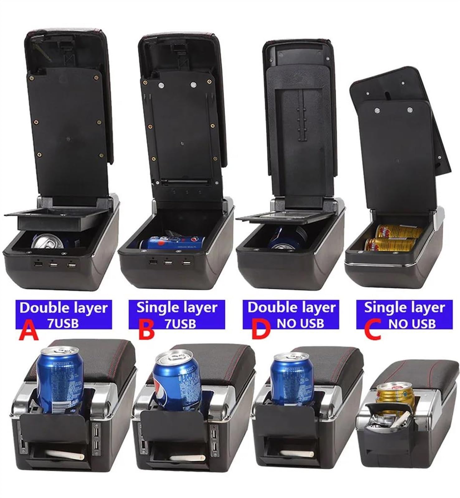 Scatola Bracciolo Con Supporto Multifunzionale Accessori Per La Modifica Degli Interni Dell'auto Imbottiti In PU Per Focus 3 MK3 Consolle centrale(D2 Black line No USB)