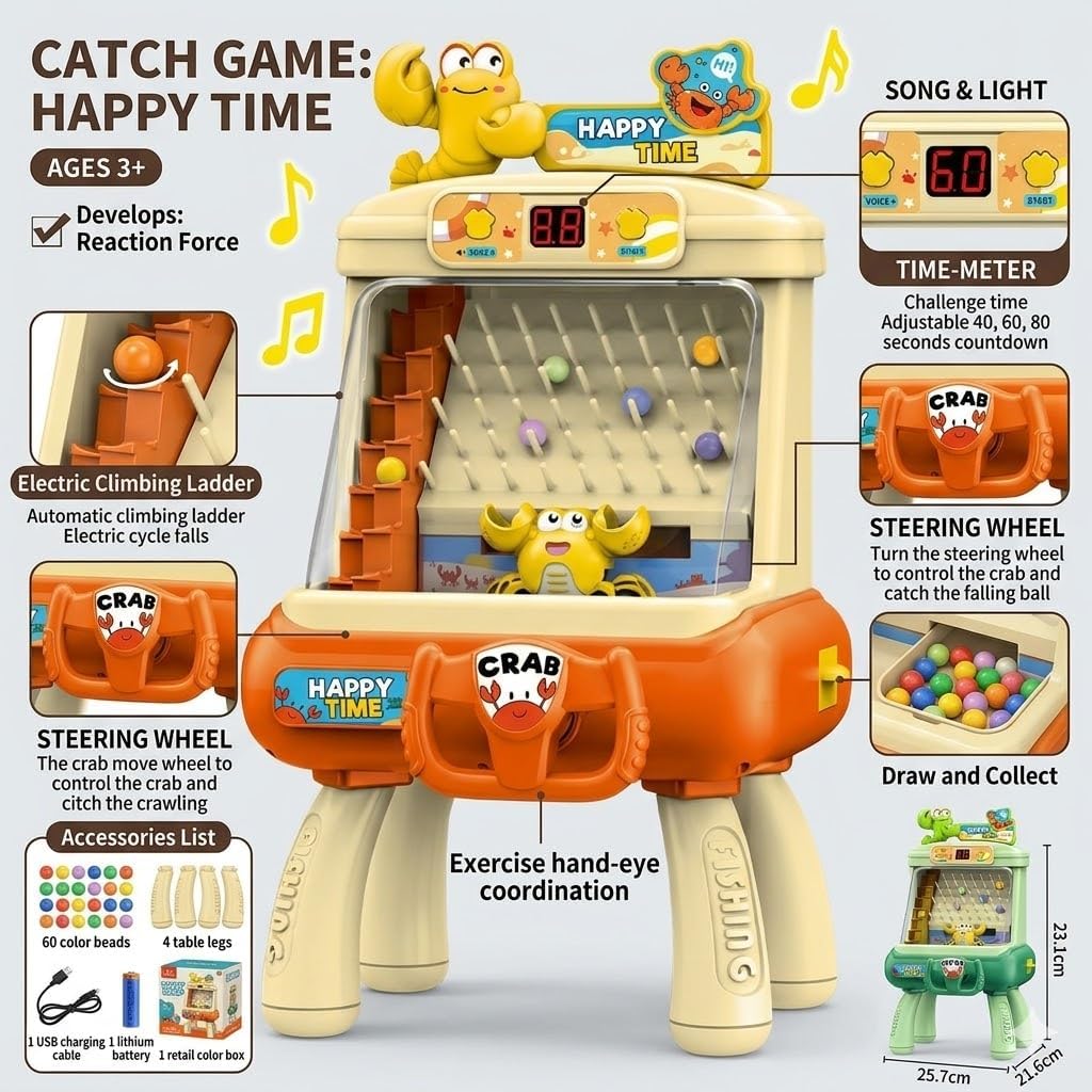TOYRO Play Ball Drop Arcade | Steering Wheel Control with Lights & Sounds | Countdown Timer | Early Development Activity Toy for Boys and Girls Ages 3–8 | Orange