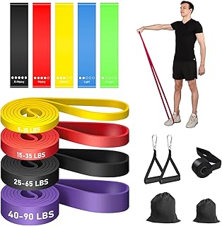 UIEYAKFR 16PCS Bandas de Resistencia, Ligas de Resistencia para Ejercicio,y Correas de Yoga Elásticas,con 2 Asas, Anclaje para Puerta, Gancho y Bolsa,para Ejercicio, Fitness, Entrenamiento, etc