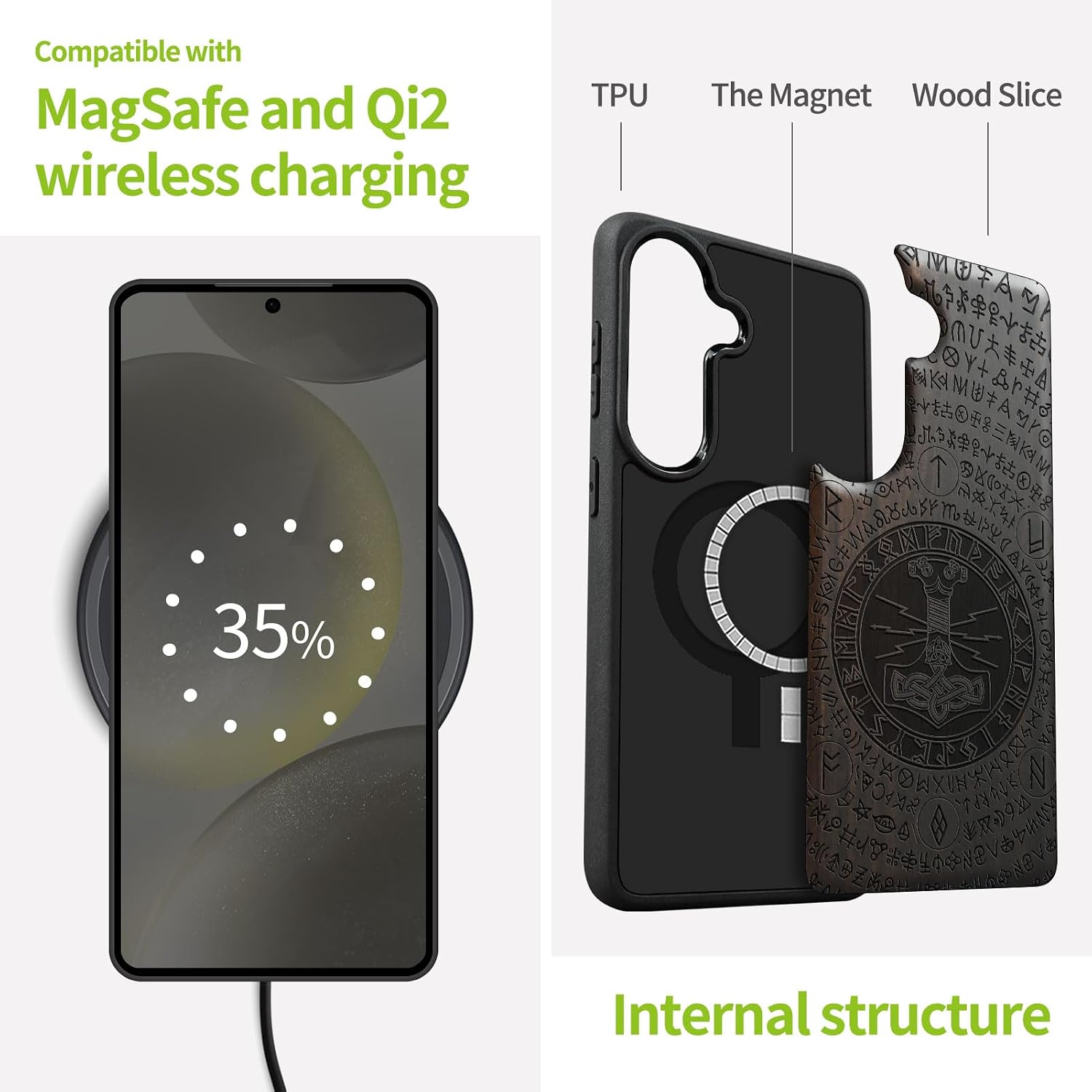Carveit Magnetic Wooden Case for Galaxy S26+ Samsung S26 Plus Case, TPU Shockproof Cover & Wood Engraved, Compatible with MagSafe Wireless Chargers (Thors Hammer) Blackwood