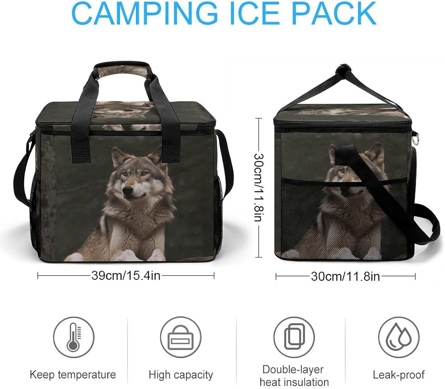 Insulated Picnic Backpack Tote Bag, Large Capacity 30L Gray Wolf Cooler Bag Leakproof Beach Bags Portable Lunch Box Waterproof Picnic Basket for Beach Camping BBQ