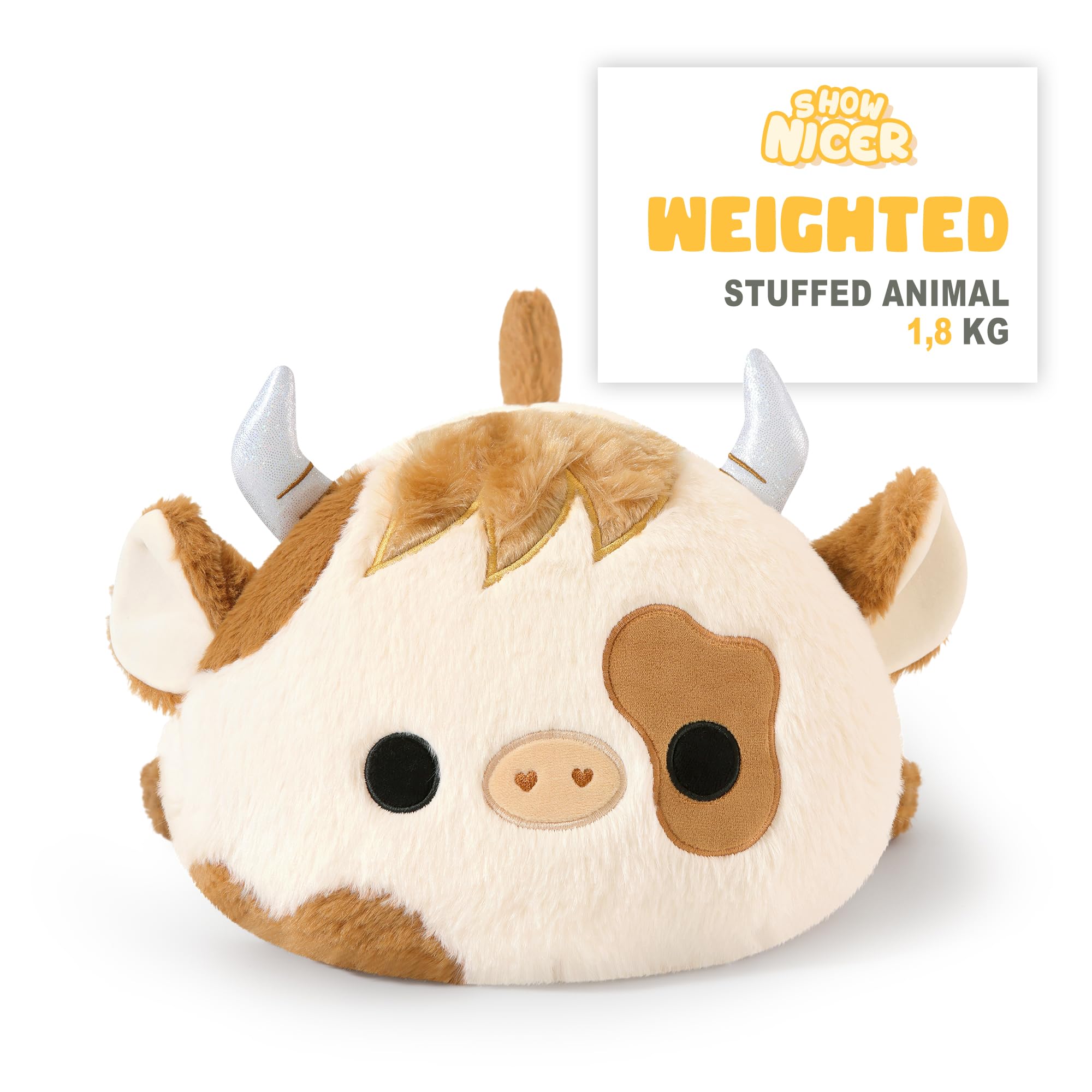 shownicer Gewichtstiere Hochlandkuh 1,8 KG Gewichtetes Kuscheltier Kuh Stofftier Großes Plüschtier Kawaii Hochlandrind Plüsch Kissen Spielzeug Wurfkissen Geschenk für Erwachsene Kinder 3+ Jahre