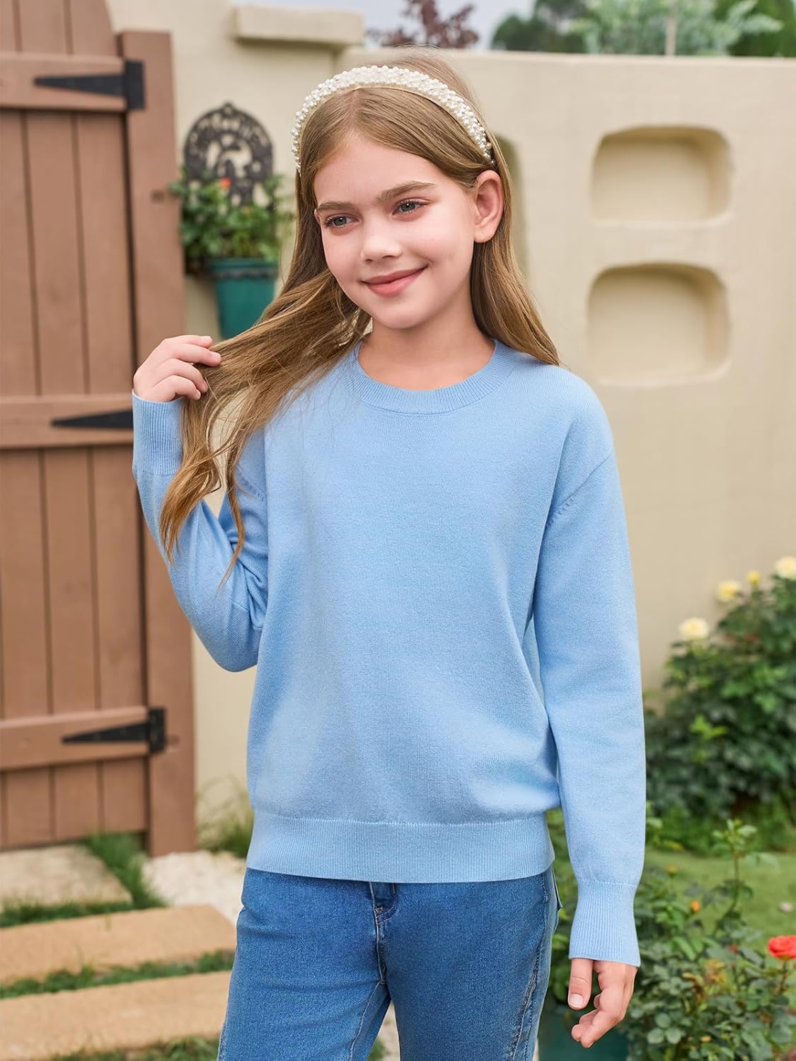 Haloumoing Girls Long Sleeve Sweaters Kids Casual Crew Neck Knit Cute Fall Pullover Tops 5-14 Years - Image 2