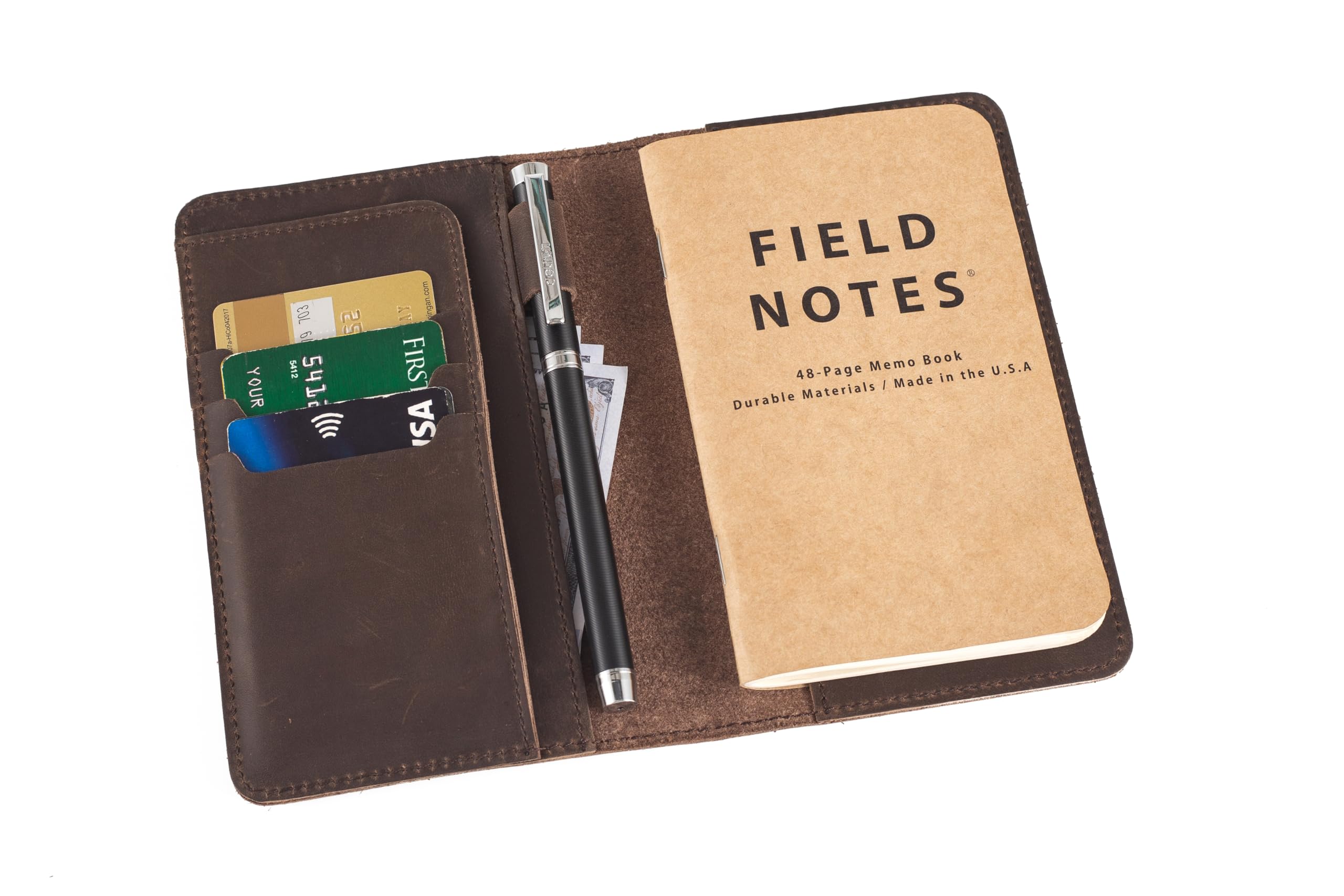 Couverture en cuir pour notes de terrain format poche de voyage marron café
