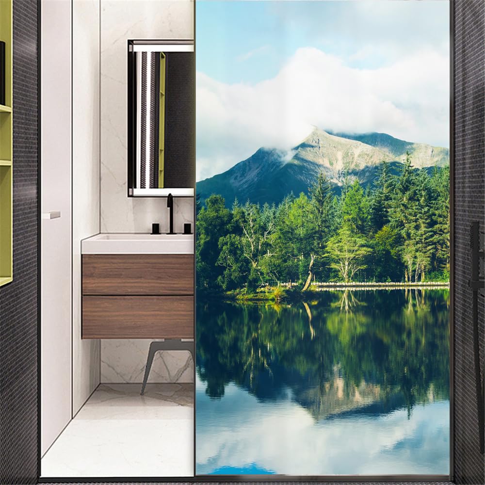 Fensterfolie, ohne Klebstoff, für Privatsphäre, Wald, dekorativ, Milchglas, Tür, Fenster, Aufkleber, 89 x 200 cm