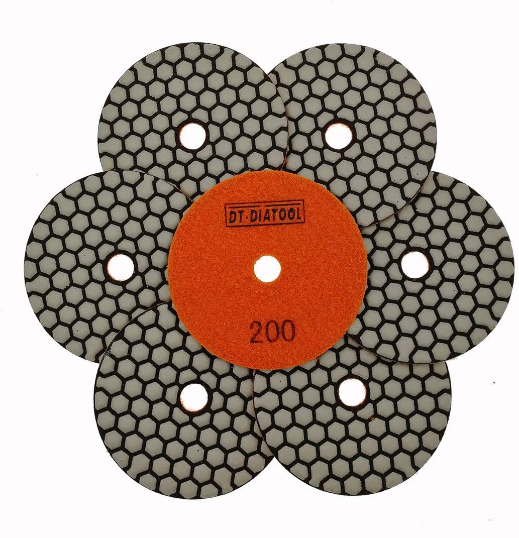 DT-DIATOOL Diamond Dry Polishing Pads Resin Bond for Granite Marble Diameter 4 Inch Grit 200 Pack of 7