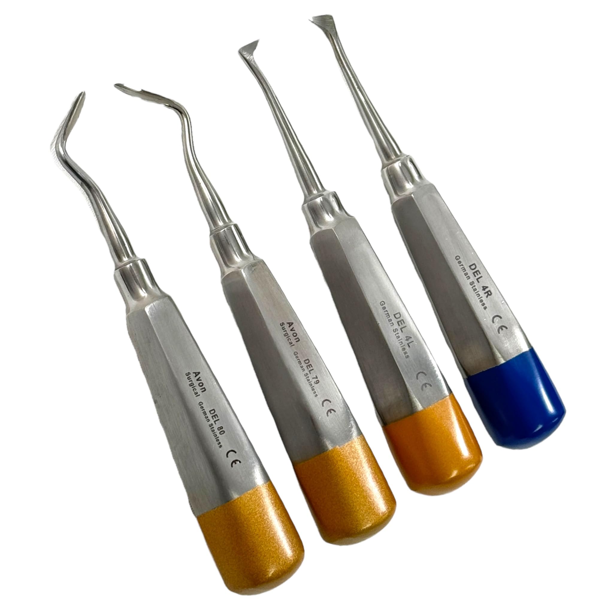 4 Pack - Dental Elevator Tooth Extraction Molar Extraction Dental Elevator Left and Right + Angled (#4L + #4R + #79 + #80) - German Stainless Steel Dental Instruments