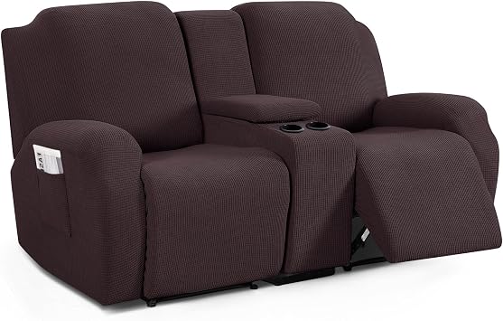 TAOCOCO Stretch Loveseat Recliner Cover with Middle Console, Chocolate