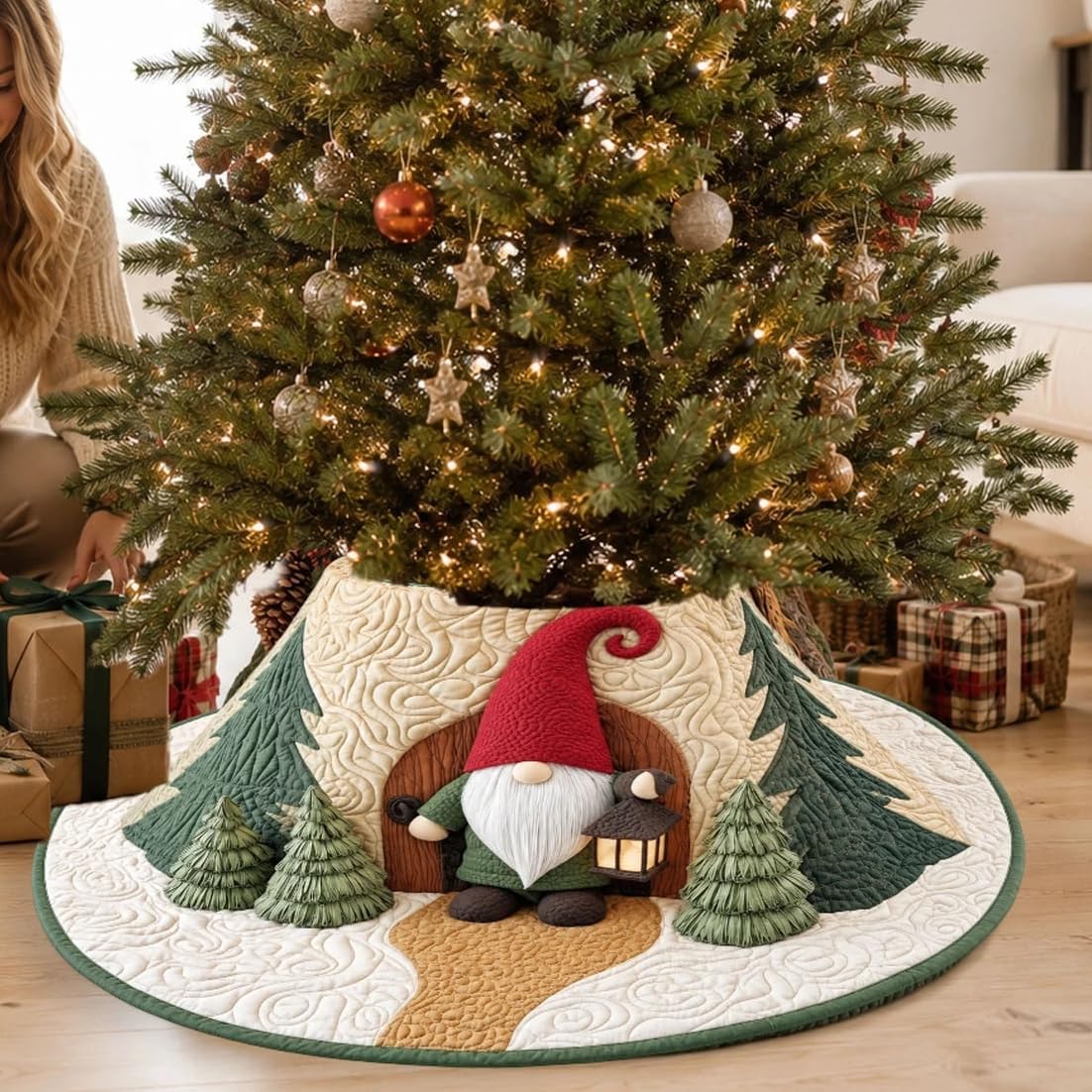 3D Visual Christmas Tree Skirt, 48in Winter Christmas Trees Decoration ...