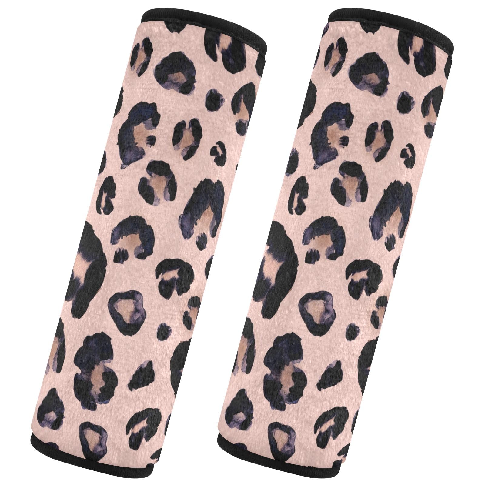 senya Pink Black Leopard 2 Pack Soft Auto Seat Belt Cover Seatbelt Shoulder Pad for More Comfortable Driving, 10 x 7.7 inch