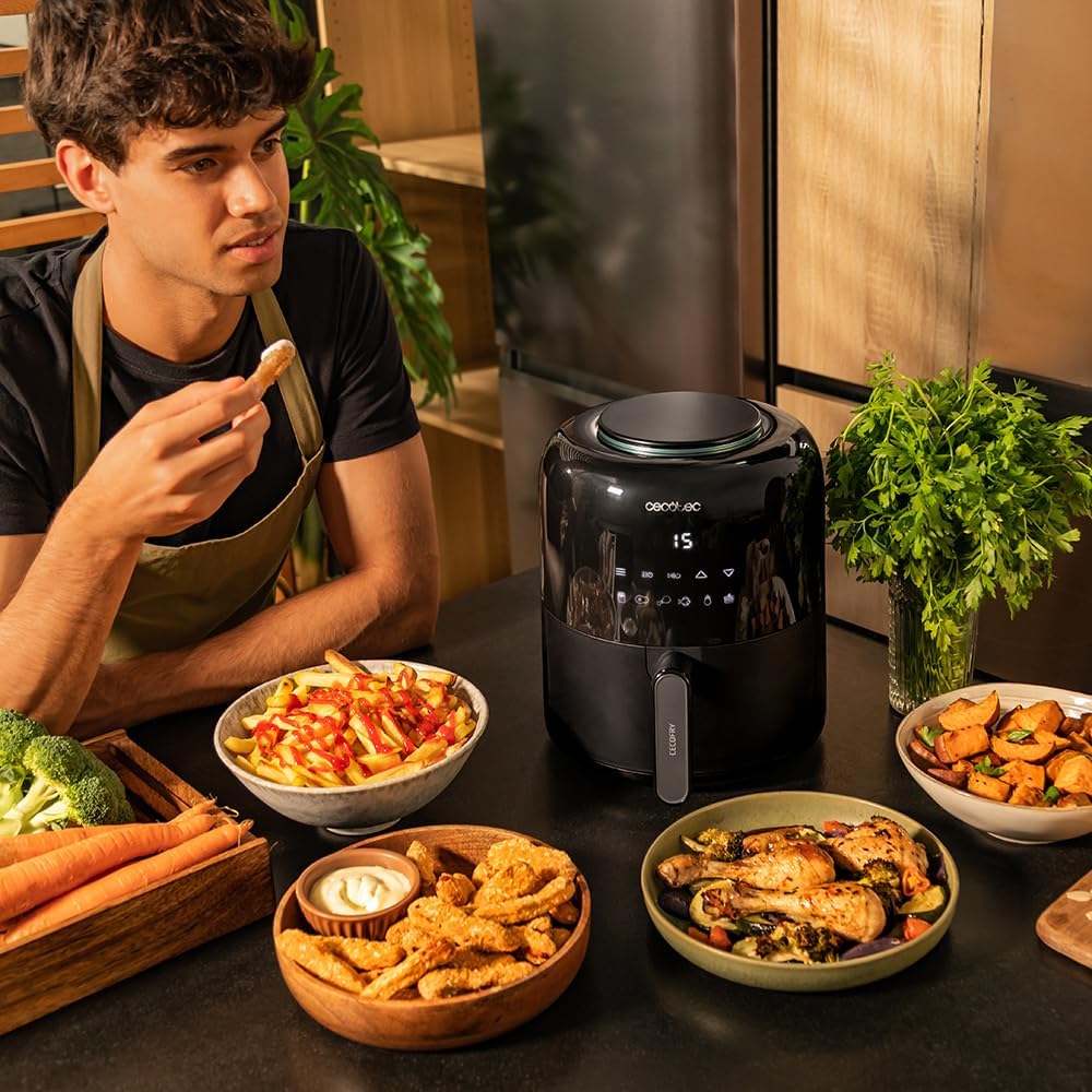 Cecotec Air Fryer Cecofry Pixel 2500 Touch. 1200 W, capacità 2,5 L, 6 programmi, controllo digitale, timer, manico del corpo e tocco freddo, piedi antidisdain, tecnologia PerfectCook.