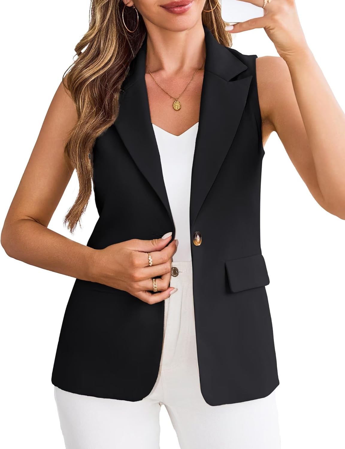 Womens Sleeveless Summer Vest Blazer Lightweight Fashion Casual Vests Blazers with Pockets S-XL - Image 2