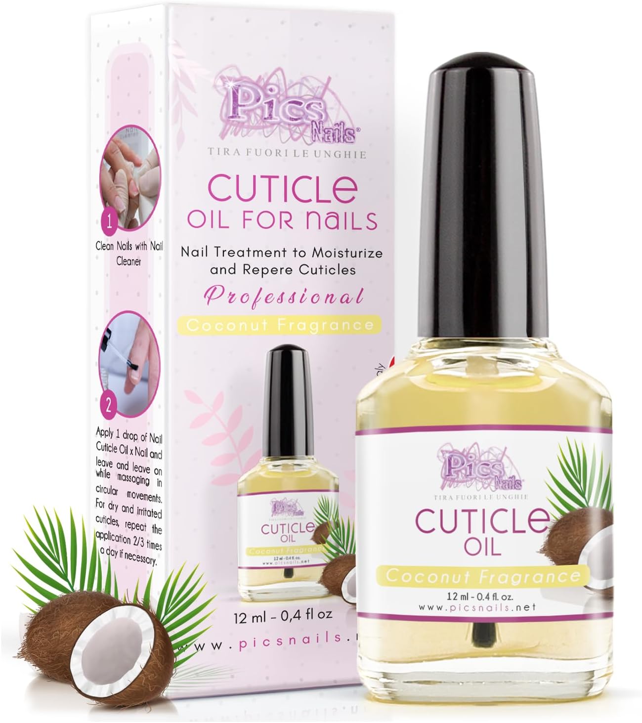 Huile à Cuticules Mains et Pieds 12 ml Professionnelle – Parfum Huile de Coco Hydratante et Régénérante pour Cuticules des Mains et des Pieds, Apporte Soulagement et Fraîcheur