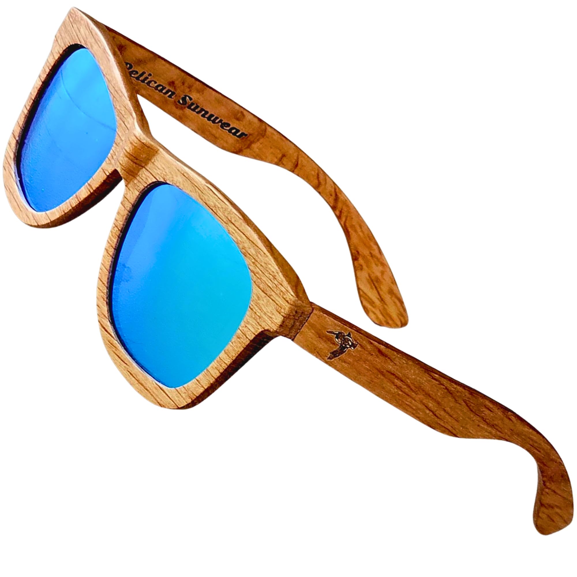 Gafas de sol de madera | Polarizadas | Marco de madera vintage | 100% protección UVA/UVB | Funda de bambú | Hombres y mujeres, Marco de madera natural
