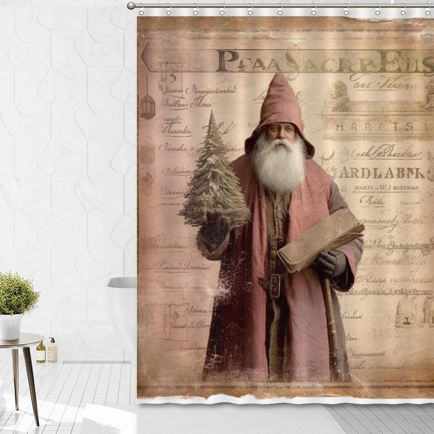 Chinoiserie Shower Curtains for Bathroom Christmas Decor Victorian Pink Santa Bathroom Shower Curtain Asian Modern Shower Curtain 72x90in Polyester Fabric Shower Curtain Set Bathroom Decor