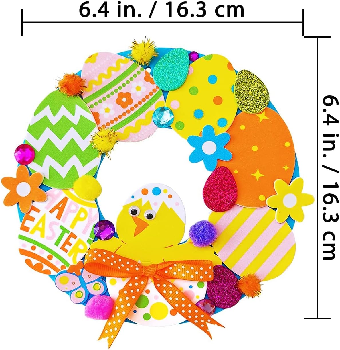 12 Sets Easter Wreath Decorations DIY Foam Easter Wreath Signs Craft Kits Easter Eggs Bunny Chick Foam Easter Stickers Pom-Poms Googly Eyes for Kids Party Favors Classroom Home Activity Art Project