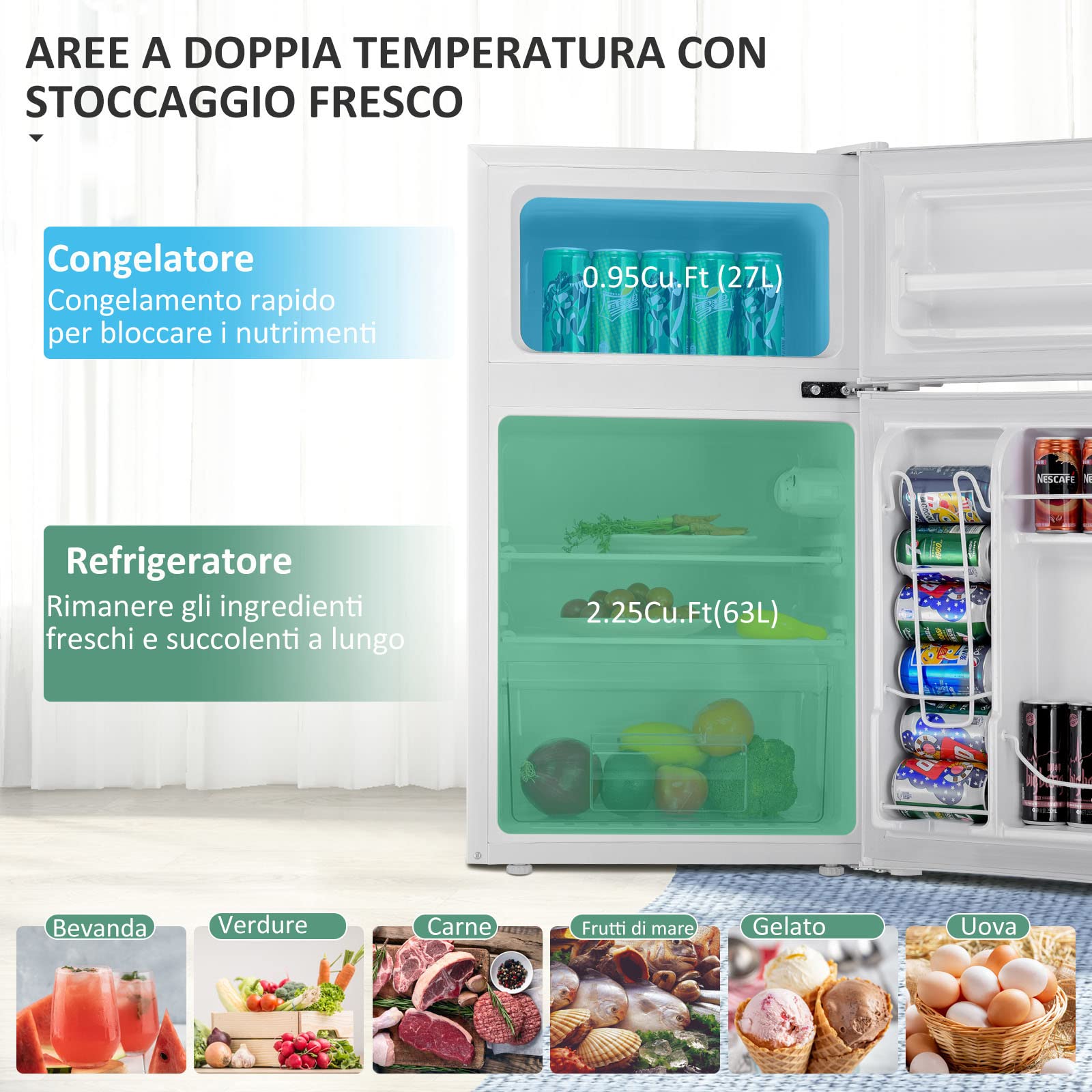 Refrigeratore CostWAY 90 L 2 Porte White - Dettaglio