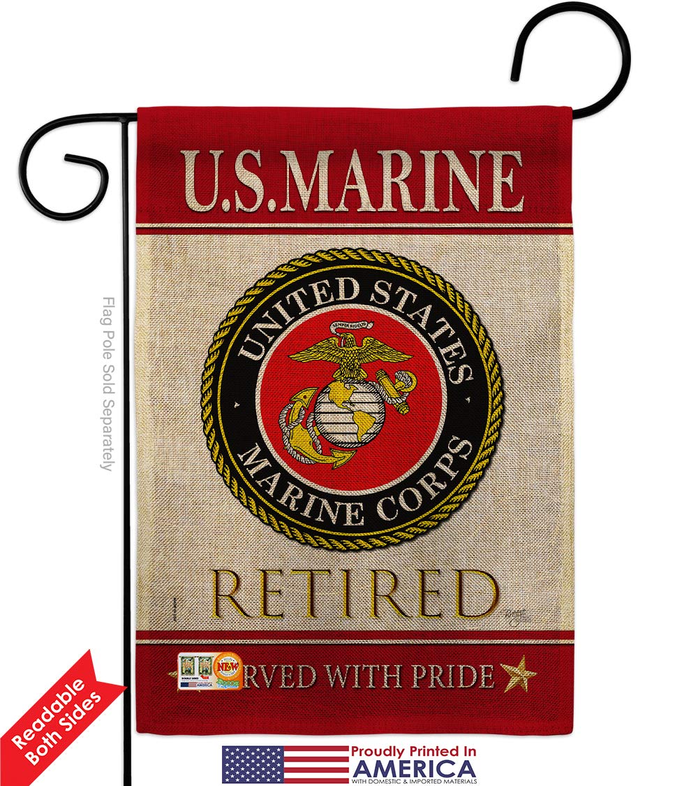 Marine Corps US Retired Burlap Garden Flag Armed Forces USMC Semper Fi United State American Military Veteran Retire Official Small Gift Yard House Banner Double-Sided Made In USA 13 X 18.5